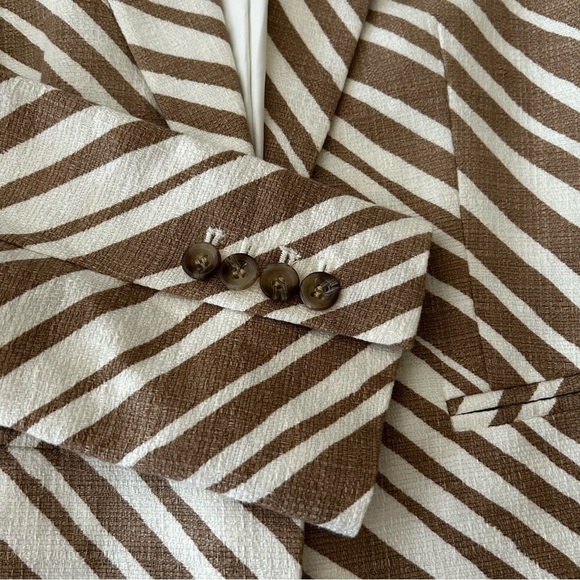 ANN TAYLOR Linen Zebra Striped Blazer in Tan and White Women's Blazer - Picture 8 of 12